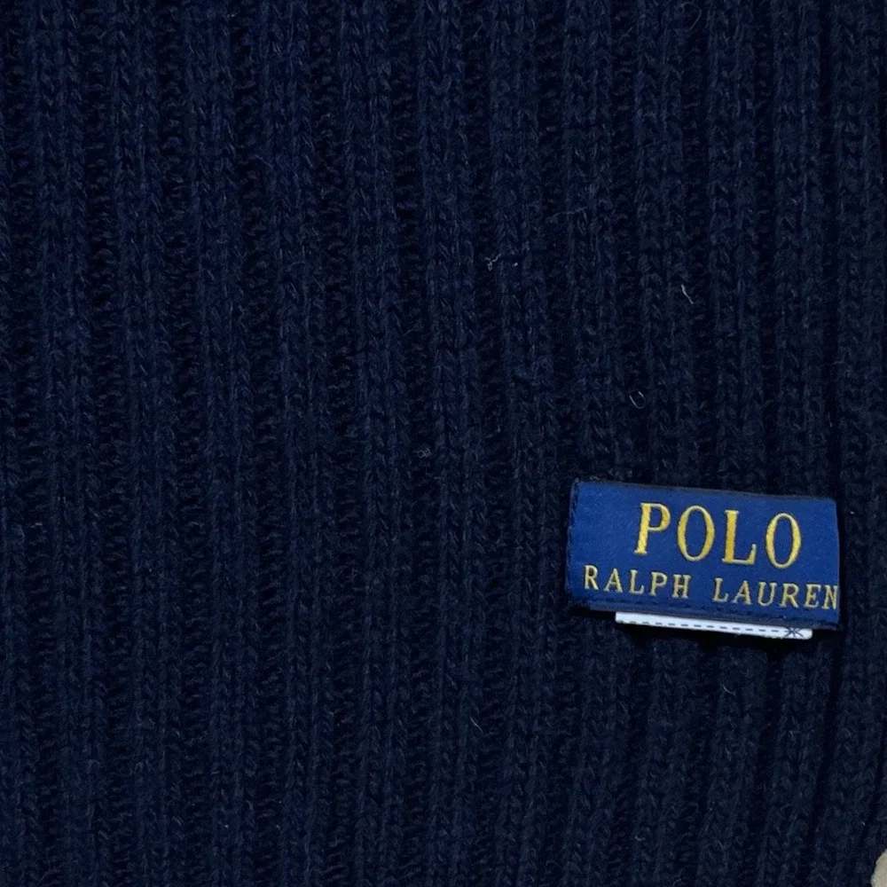 Polo Ralph Lauren Wool Blend Rectangular Scarf One Size Navy Ribbed Knit Pony